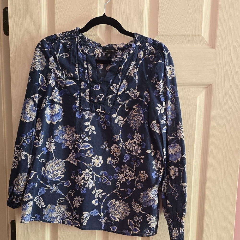 Talbots Blue and White Floral Blouse